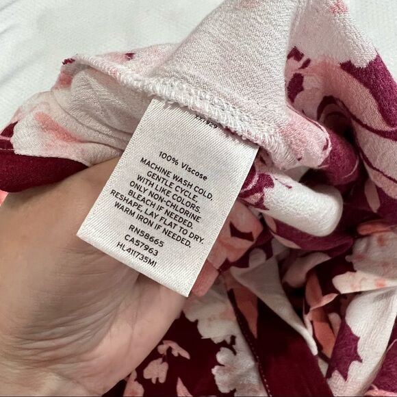 Chelsea28 Burgundy & Pink Floral Semi Sheer Skirt - Picture 5 of 6